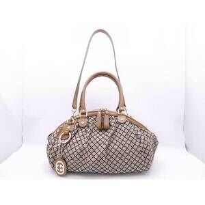 Gucci Handbag Canvas Brown Diamante Bag Black Leather Beige Tan Shoulder